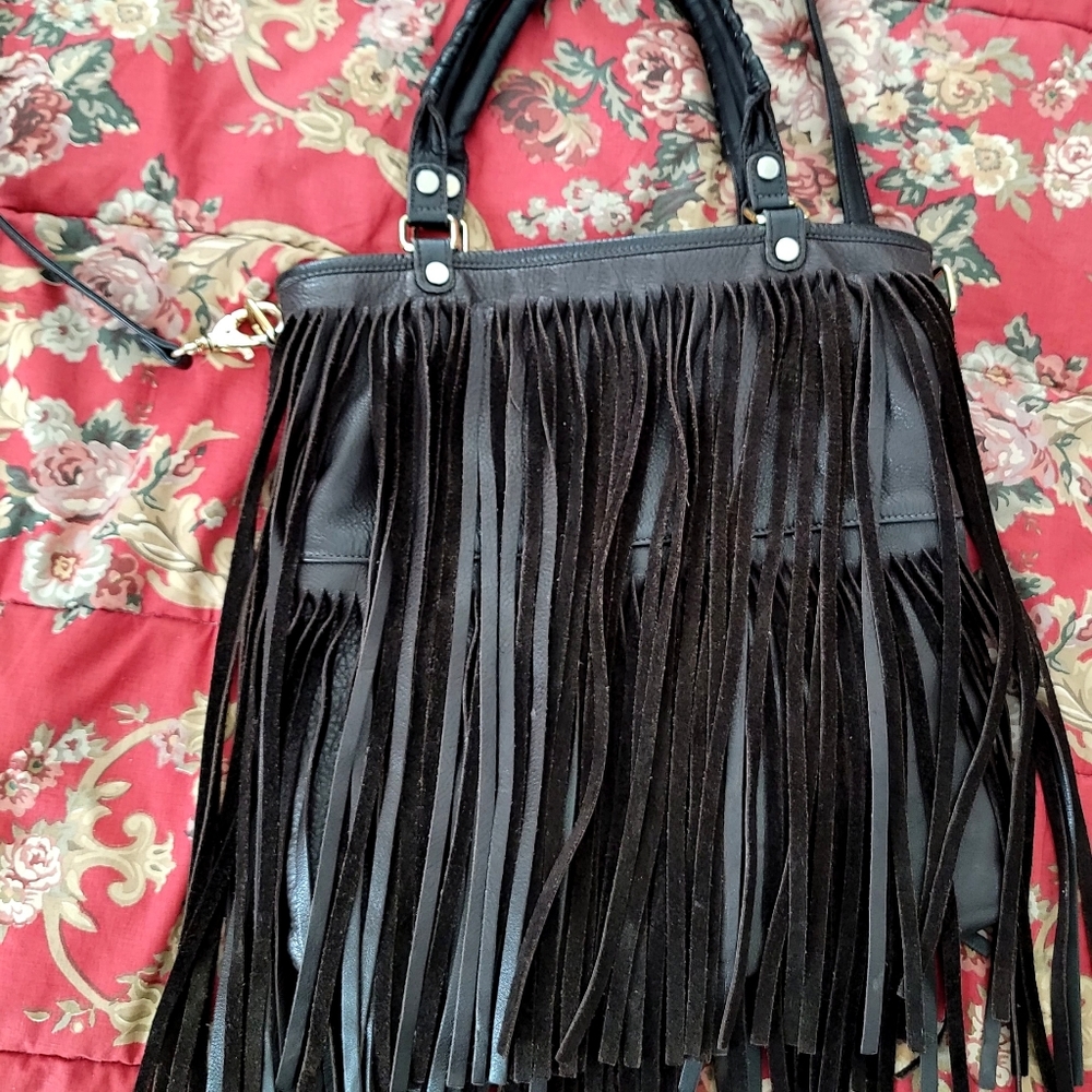 TWIGGY B-LOW THE BELT Fringe Shoulder Crossbody Bag Brown